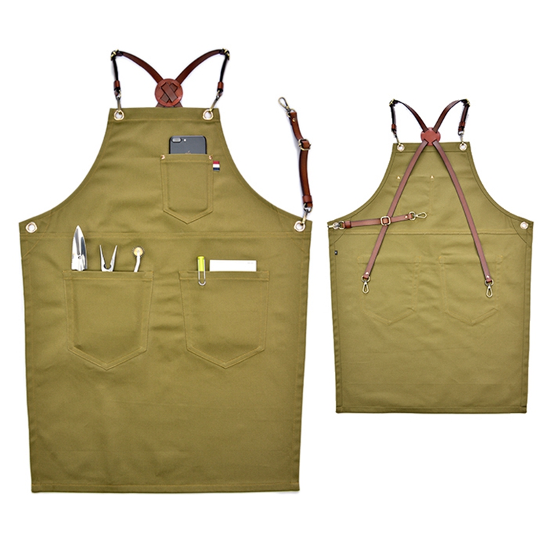 Simple Fashion Thick Cotton Canvas Household Or Work Apron with Leather Straps