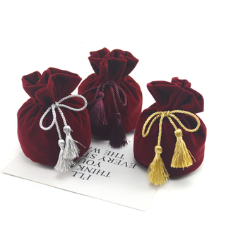 Portable flocking handmade drawstring small jewelry velvet gift bag