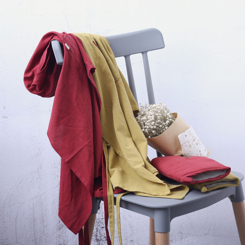 Wholesale cotton linen breathable kitchen cooking apron