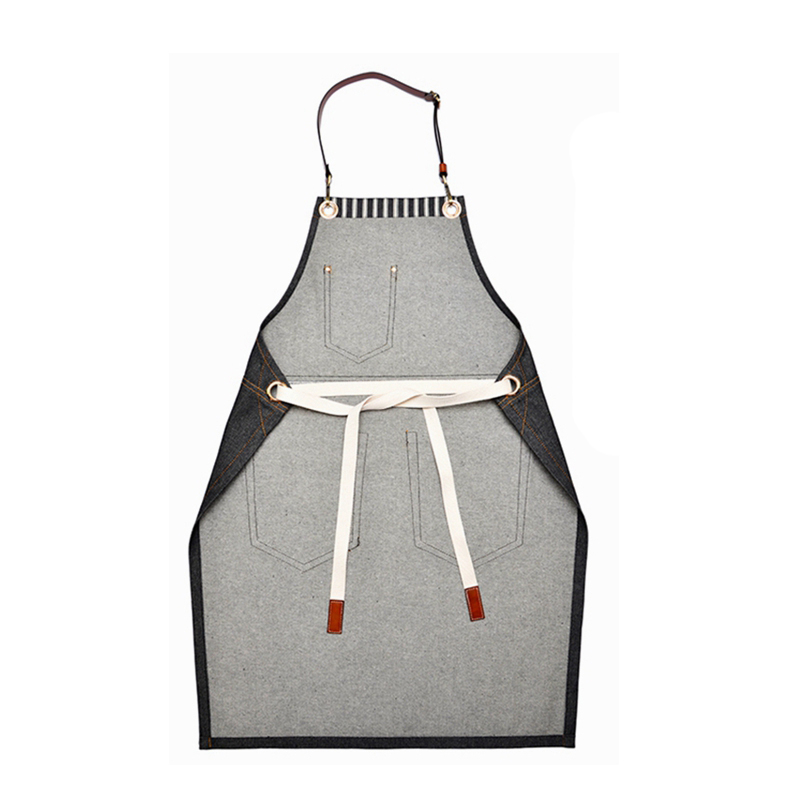 Customized Restaurant Work Uniforms Shop Overalls Denim Apron with Tool Pockets for Barista Barber Custom Logo