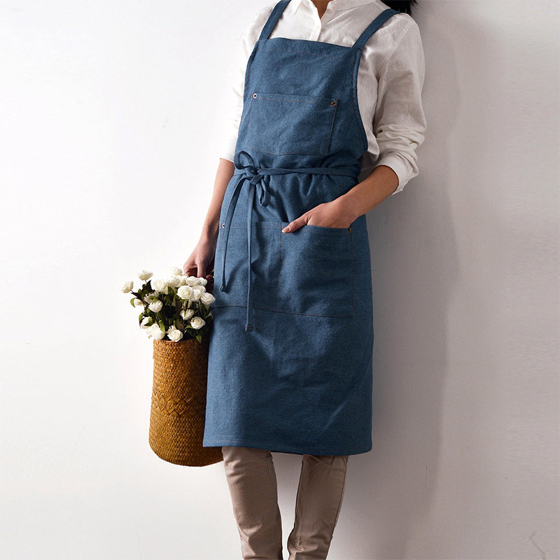New Rustic Style Full Cotton Washed Denim Super Soft Coffee Tooling Apron Flower Shop Work Overalls