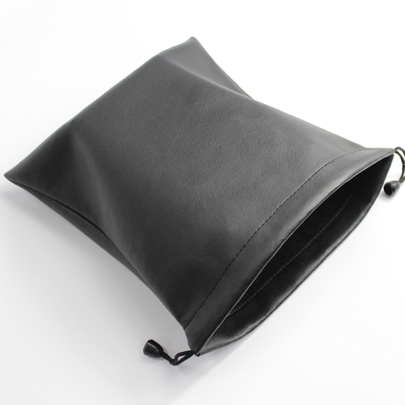 Simple practical waterproof pu leather drawstring earphone bag with factory custom