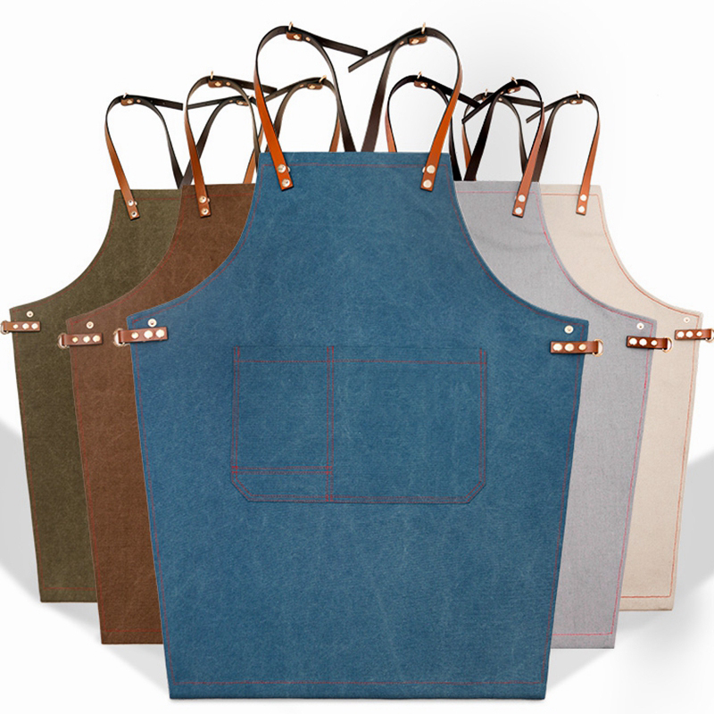 New Design Good Quality Exquisite Canvas Fabric Kitchen Waiter Tea Shop Overalls Barista Barber Apron For Workshop