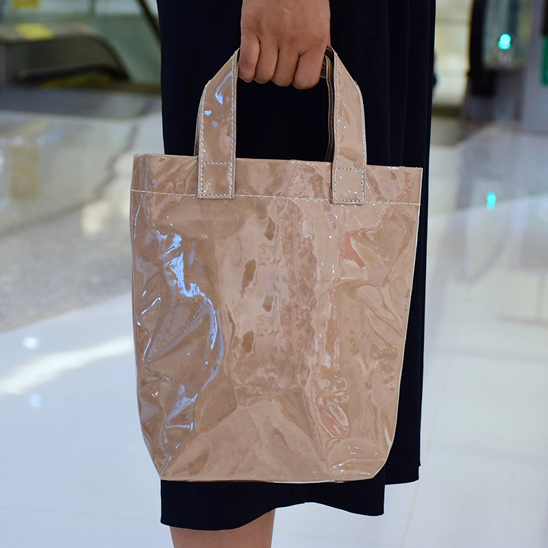 Creative double transparent kraft paper tote shopping bag shoulder bag female