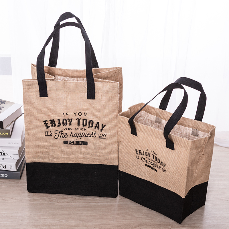 Eco-friendly folding waterproof jute shopping bag tote bag leather handle