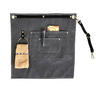 Hot Sale Wholesale Short Stylish Wear-resistant Thick Denim Work Half Apron With Leather Belts Custom Logo