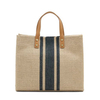 Brand new stylish portable strong linen tote shopping bag with leather handle 