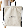 Fashion popular large capacity canvas drawstring backpack with leather strap