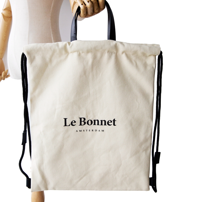 Fashion popular large capacity canvas drawstring backpack with leather strap