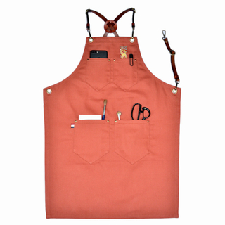 Fashion Custom Bright Brick Red Barber Salon Shop Work Apron with Pockets
