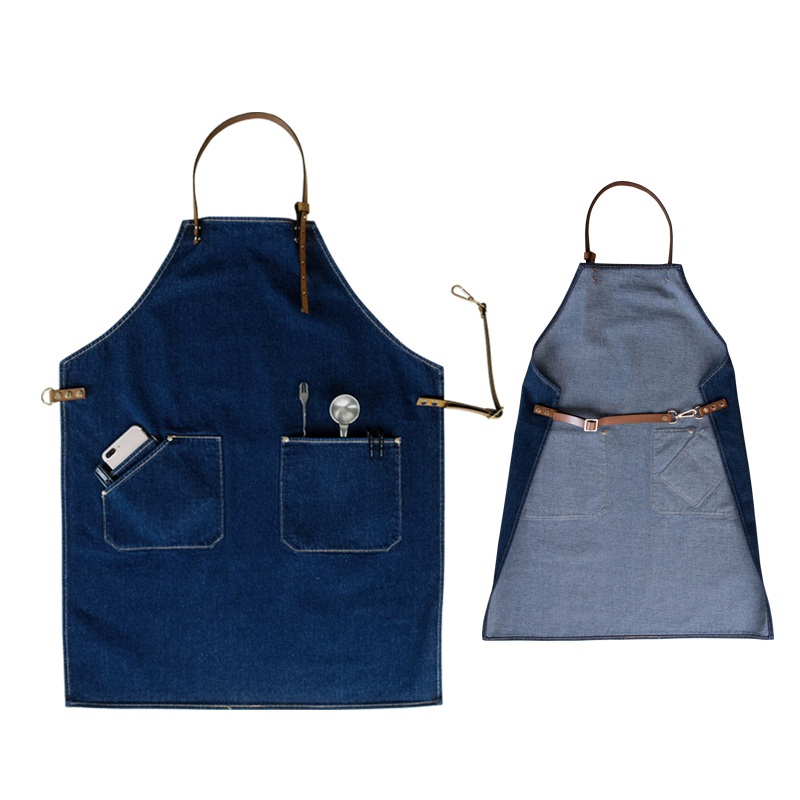 Custom Beautiful Denim Apron Barista Workwear Western Restaurant Floral Cafe Hair Salon Overalls Tooling Uniforms For Workshop