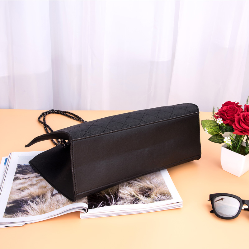 2018 new rhombic high quality chain mother bag black pu tote bag