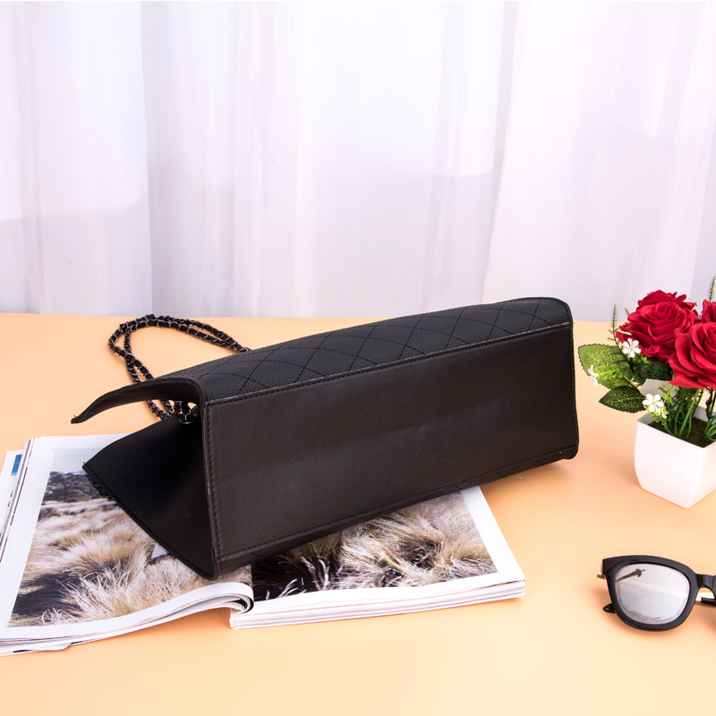 2018 new rhombic high quality chain mother bag black pu tote bag