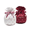 Sweet Embroidered Satin Round Makeup Bag Drawstring Travel Storage Bag