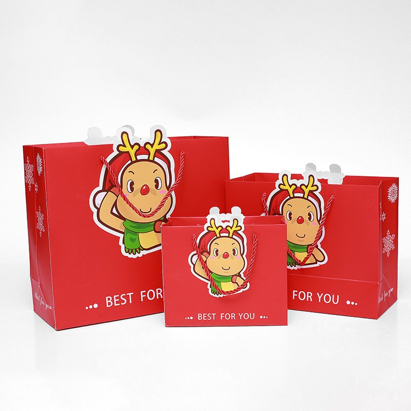  High quality custom print fashion christmas white card gift paper packaging bag with drawstring