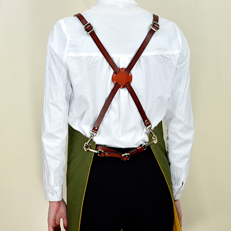 New Design Double-sided Cotton Work Apron With Leather Straps