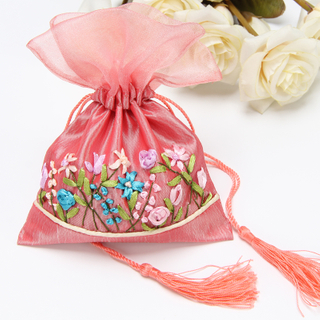 Fancy customized logo high quality satin slik pouch drawstring bags