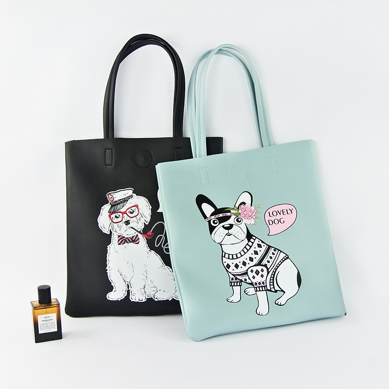 High quality logo printed leather tote shopping bag