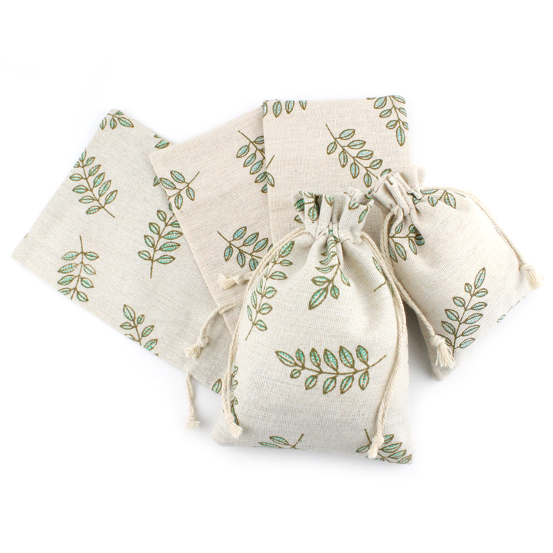 Custom cotton linen muslin drawstring gift bag jewelry pouch 