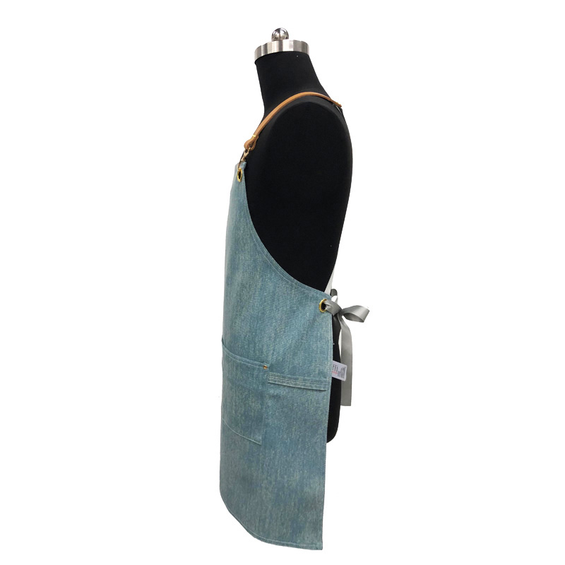 High-grade Light-colored Ladies Denim Apron with Leather Strap