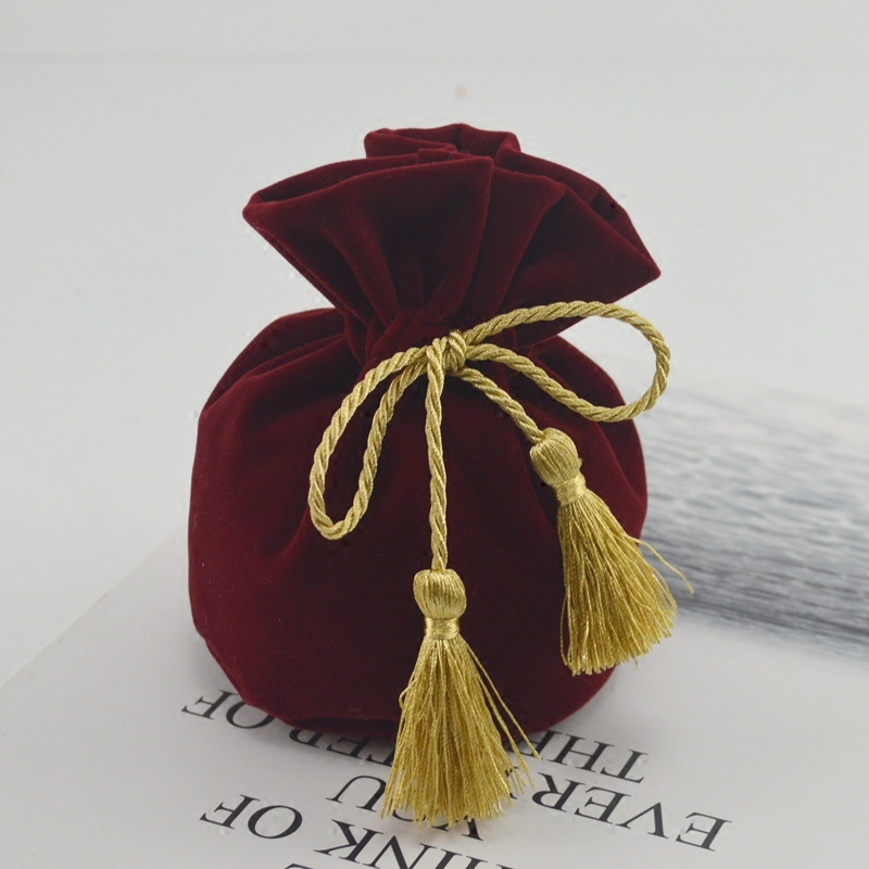 Portable flocking handmade drawstring small jewelry velvet gift bag