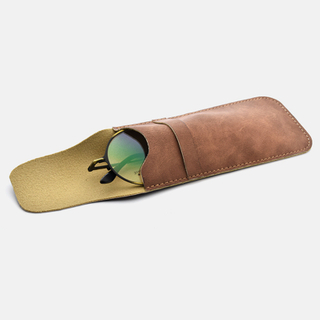 Portable retro soft leather glasses bag simple reading glasses myopia glasses holster protection storage leather bag