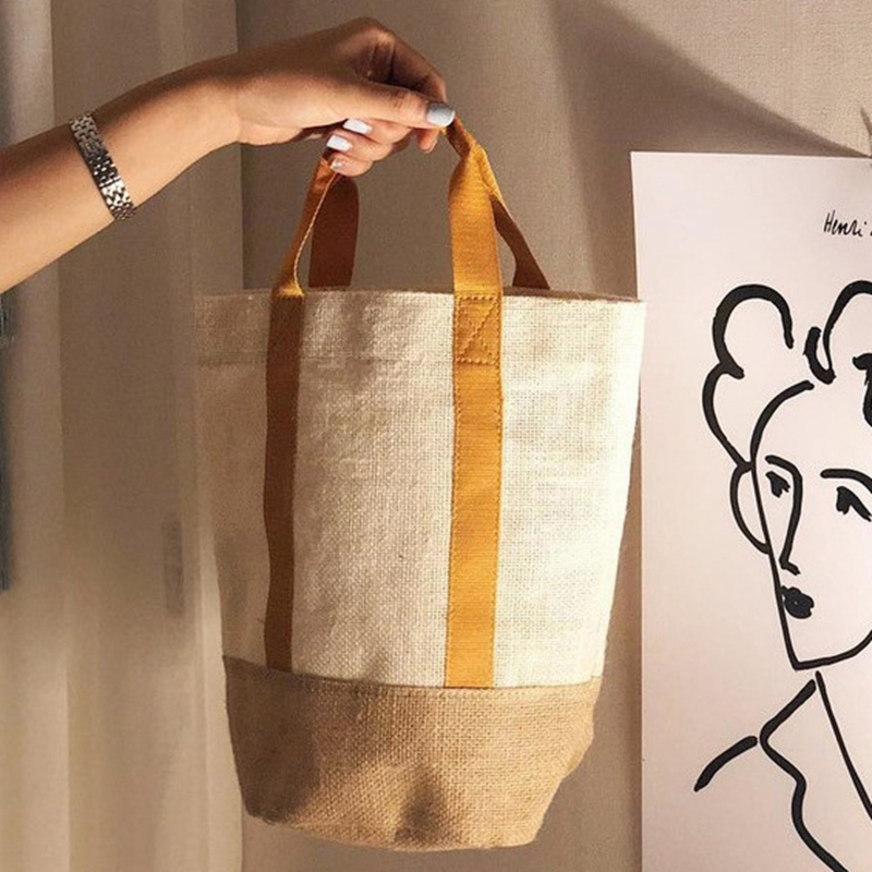 Simple natural jute splice design fashion portable durable tote shopping bag with factory custom
