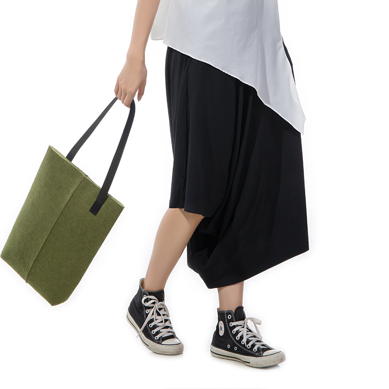 Promotional hand made polyester felt shopping bag lady felt tote bag