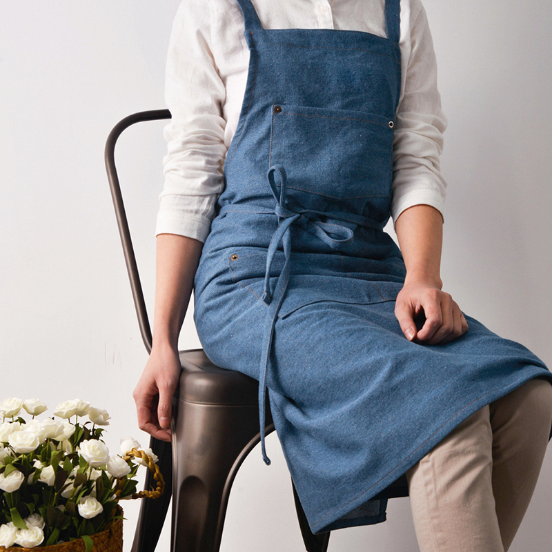New Rustic Style Full Cotton Washed Denim Super Soft Coffee Tooling Apron Flower Shop Work Overalls
