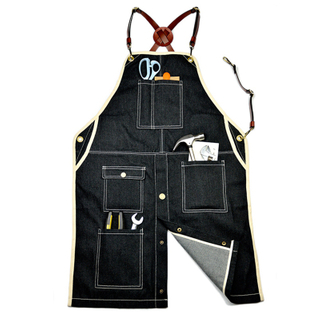 High-grade Bifurcated Cross Leather Straps Superior Denim Fabric Exquisite Tooling Apron Logo Custom