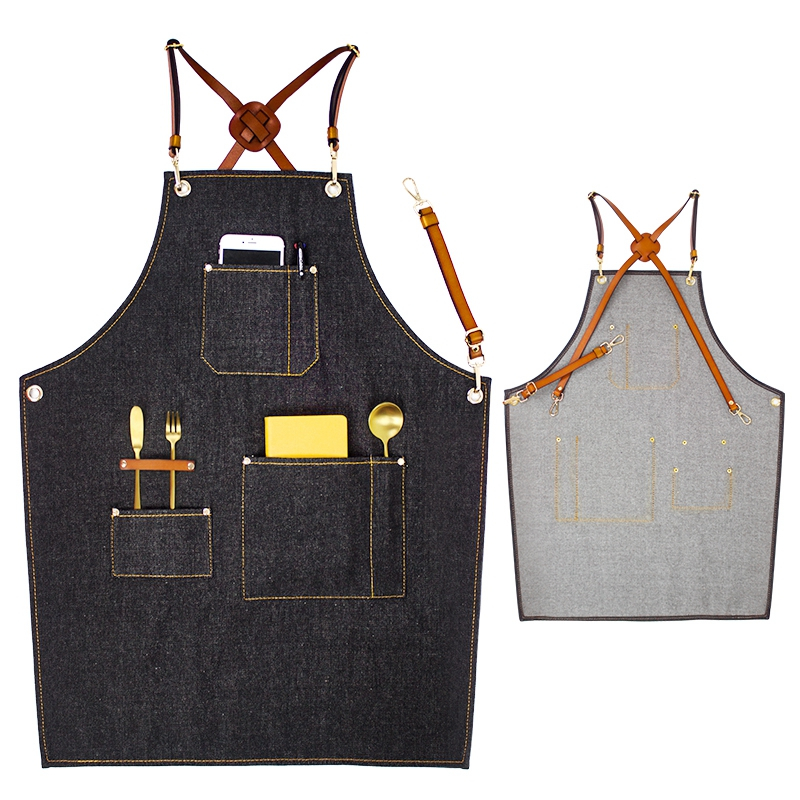 Wholesale top grade eco-friendly oil proof denim apron for kitchen cooking