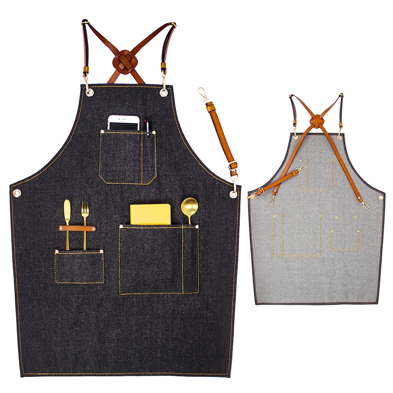 Wholesale top grade eco-friendly oil proof denim apron for kitchen cooking