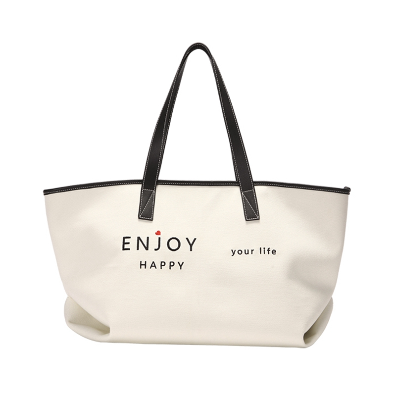 China Supplier free sample fashion logo custom large eco friendly and breathable canvas shopping tote bag with leather handle
