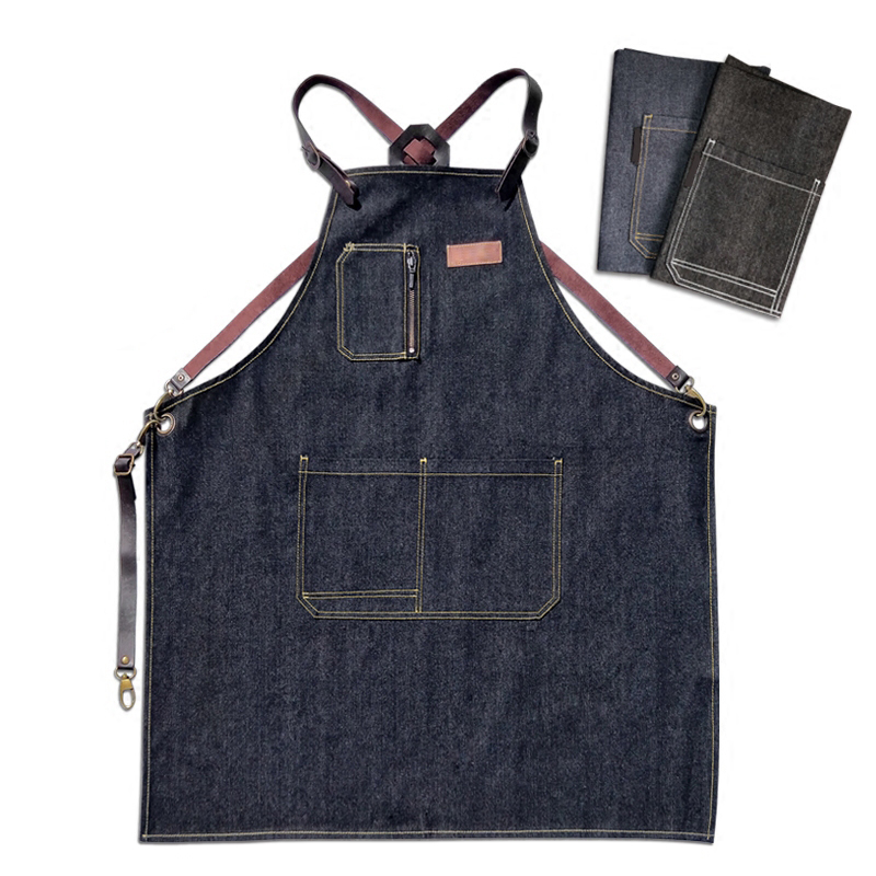 Fashion Belt Barista Western Restaurant Barber Denim Work Apron Custom Logo Printing