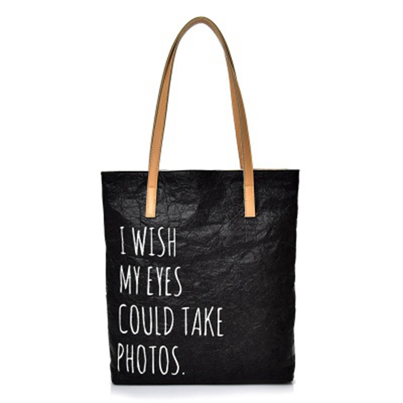 Washed eco friendly tyvek shopping bag cotton linen cloth inner casual tyvek strongshopping tote bag with leather handle