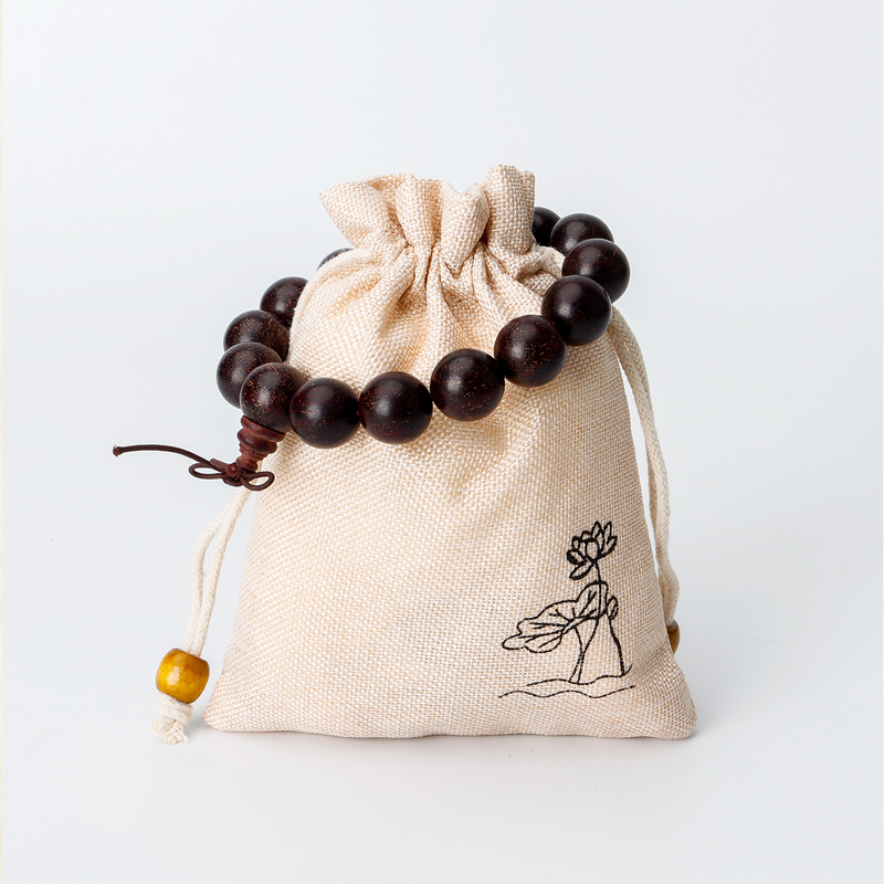 Logo printing eco friendly breathable linen drawstring gift bag