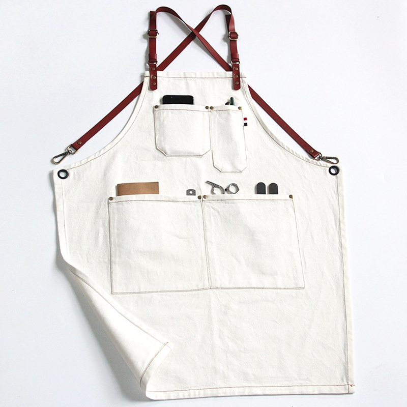 New Design Free Style Fashionable White Cotton Cloth Combine Belts Overalls Apron For Cafe Hotel Bar Restaurant Custom