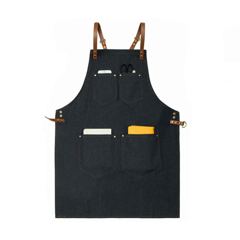 Wholesale Durable Superior Denim Fabric Work Apron With Leather Straps