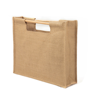 Eco friendly breathable fashion strong linen tote shopping bag with wood handle