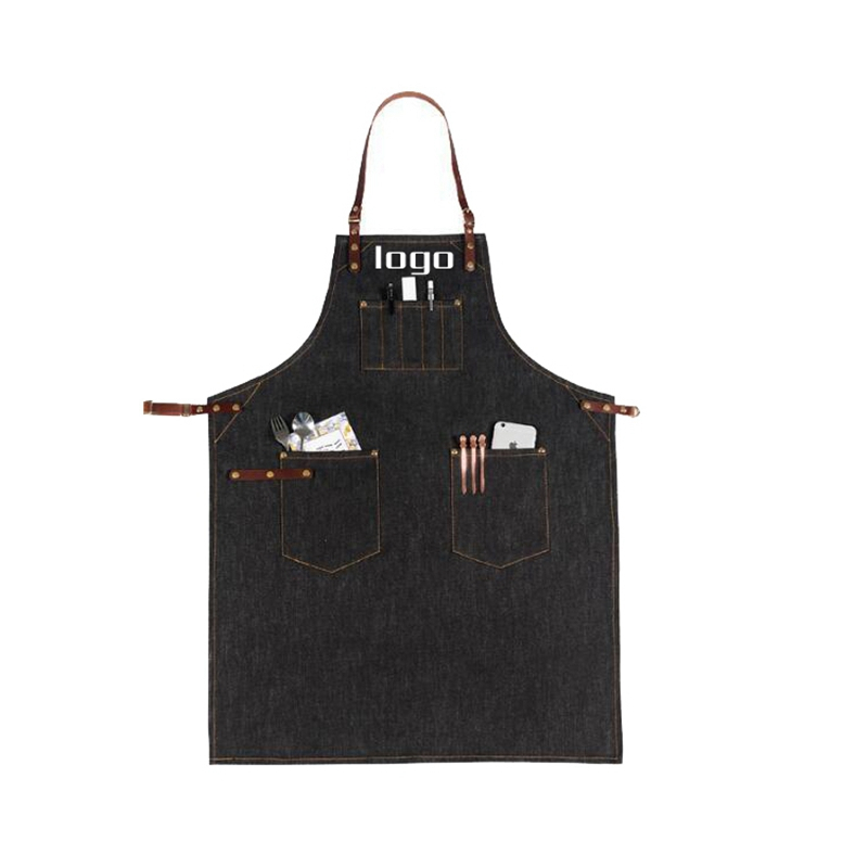 Custom Fashion Durable Denim Tool Pockets Apron for Flowers Shop Hairdresser Coffee Shop Overalls Printing Logo