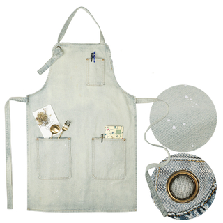 New style washed cotton material soft and fine color fastness kitchen cooking canvas denim apron