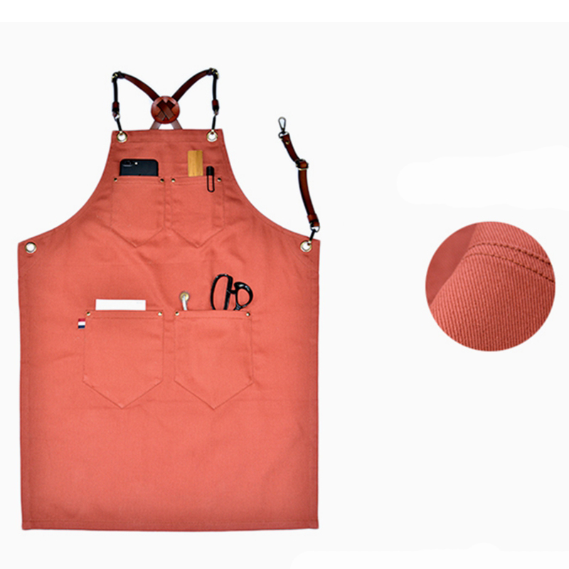 Fashion Custom Bright Brick Red Barber Salon Shop Work Apron with Pockets