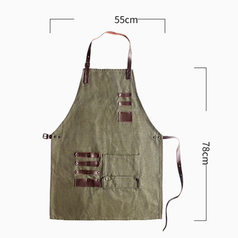High-grade Vintage Oil Wax Canvas Fabric Tooling Apron With Leather Accessories For Household And Coffee Maker Barber Overalls