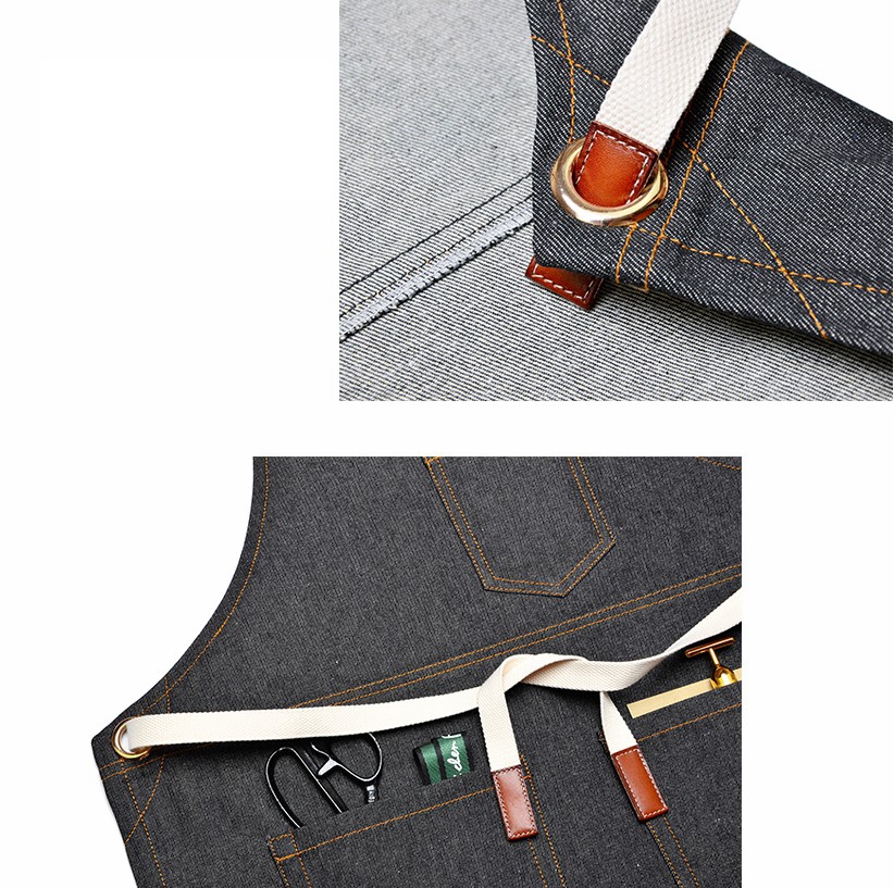 Hot sale multifunction eco friendly breathable reusable strong cotton canvas denim apron for men