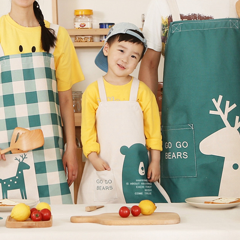 Nordic couple sleeveless apron cartoon parent-child kitchen baking adult children apron