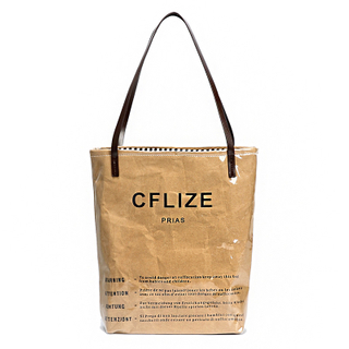 2018 new retro shoulder tote bag letter kraft paper bag PVC waterproof large capacity handbag