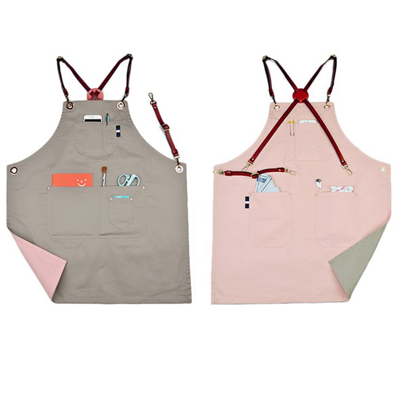 New Design Double-sided Cotton Work Apron With Leather Straps