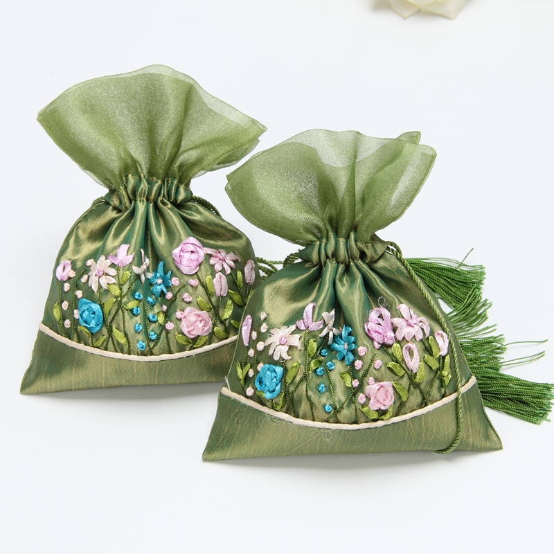 Fancy customized logo high quality satin slik pouch drawstring bags