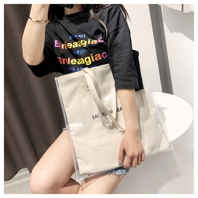 Fashion canvas ladies tote bag with pvc waterproof layer
