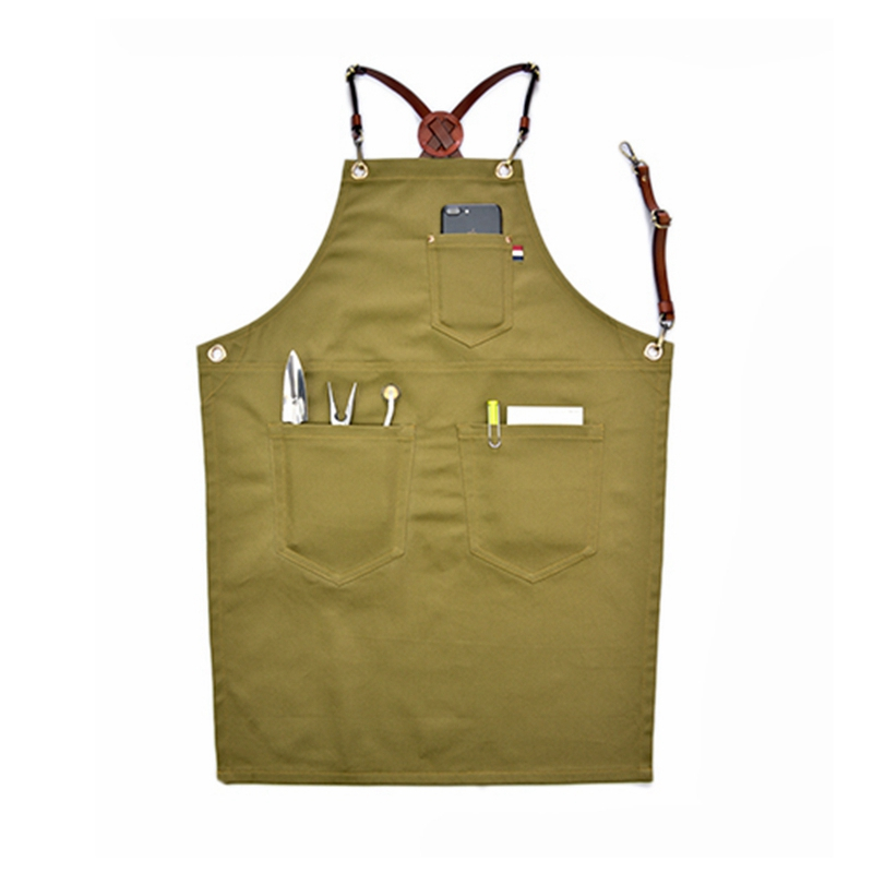 Simple Fashion Thick Cotton Canvas Household Or Work Apron with Leather Straps
